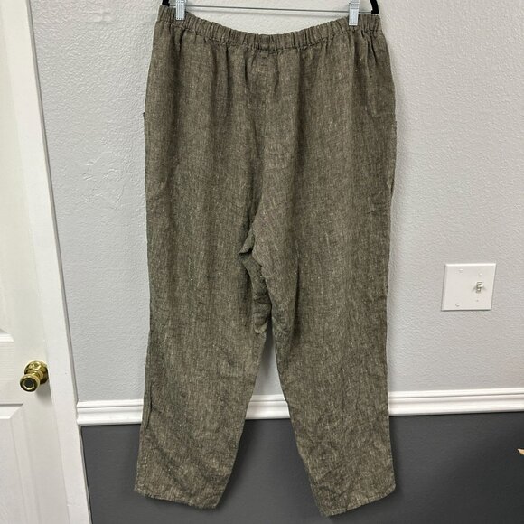 Flax Jeanne Engelhart Brown Green Pull On Lagenlook Pants 100% Linen 3G 24/26 - Picture 4 of 4